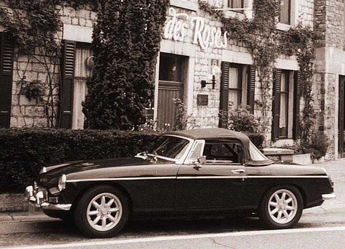Our &#039;69 B in front of a nice, little hotel in Belgium. Summer 2004.