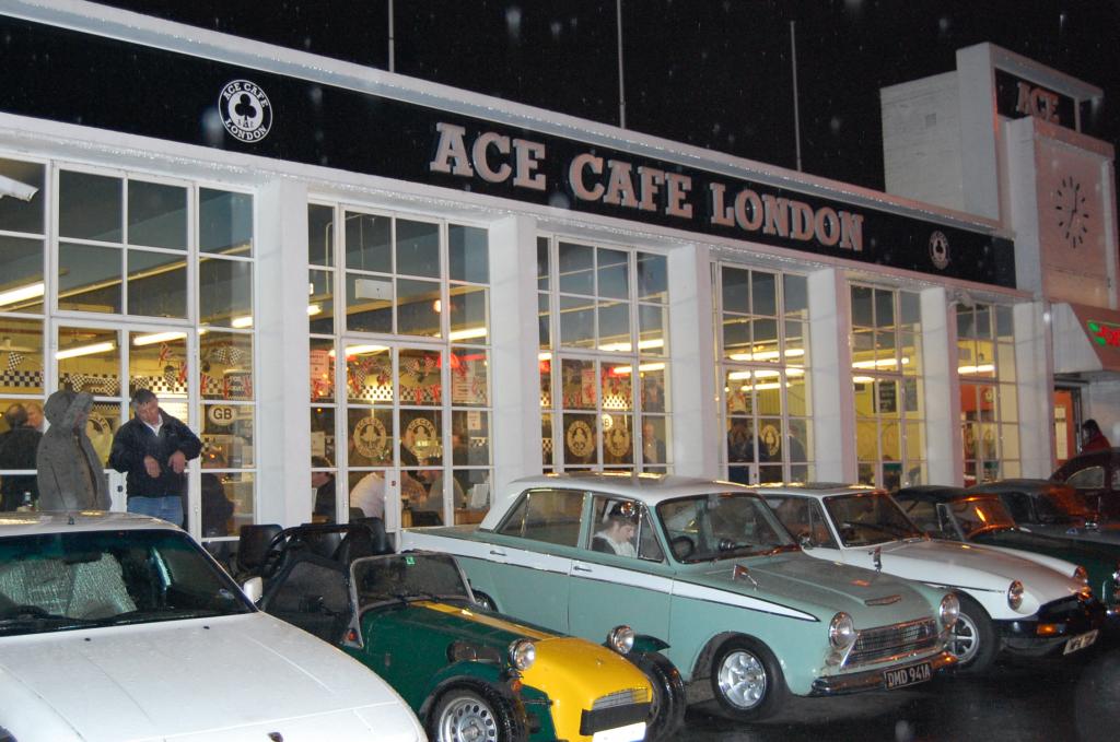 A very wet night at the Ace cafe in February.