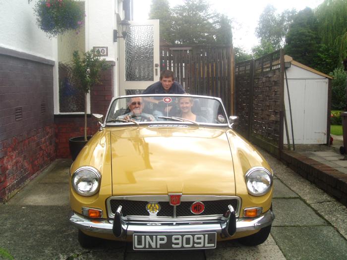 My son, my daughter and my Grandfather in my 1973 MGB, Beatrice.