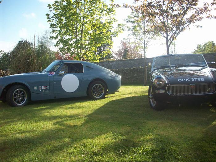 The racing Lenham Sprite and MG Midget in the sun shine !
