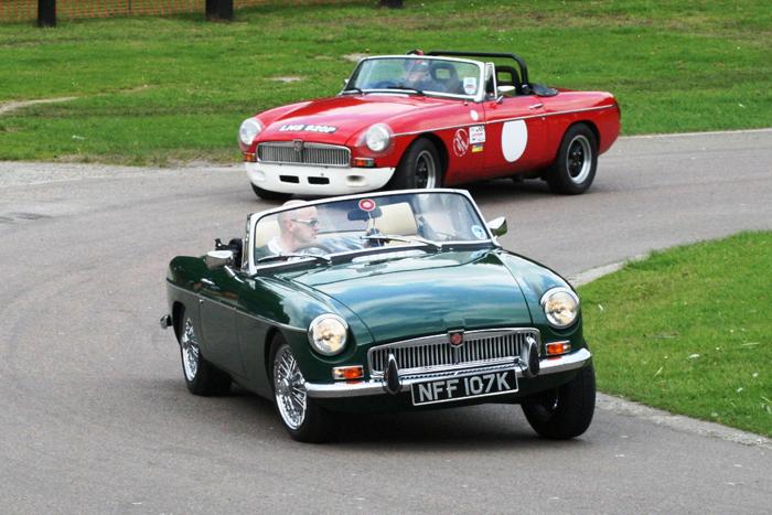 A quick sprint round the track proved how capable the MGB Roadster was, even with a tuned Sebring Roadster chasing it.